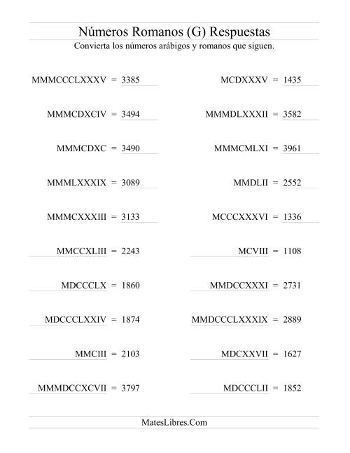 La hoja de ejercicios de Convertir Números Romanos hasta 3999 (G) Página 2