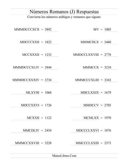La hoja de ejercicios de Convertir Números Romanos hasta 3999 (J) Página 2