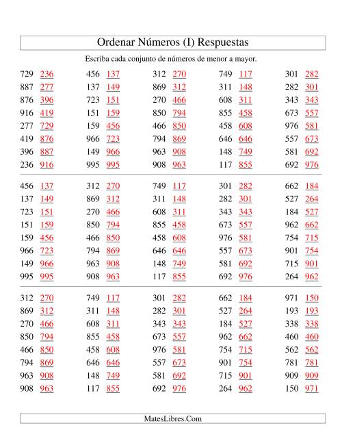 La hoja de ejercicios de Ordenar Números (de 100 a 999) (I) Página 2