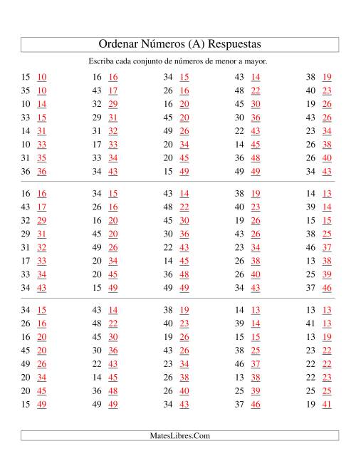 La hoja de ejercicios de Ordenar Números (de 10 a 50) (A) Página 2