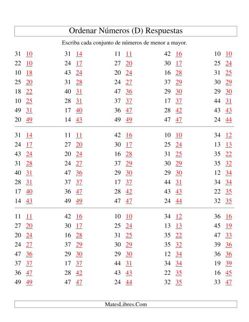 La hoja de ejercicios de Ordenar Números (de 10 a 50) (D) Página 2