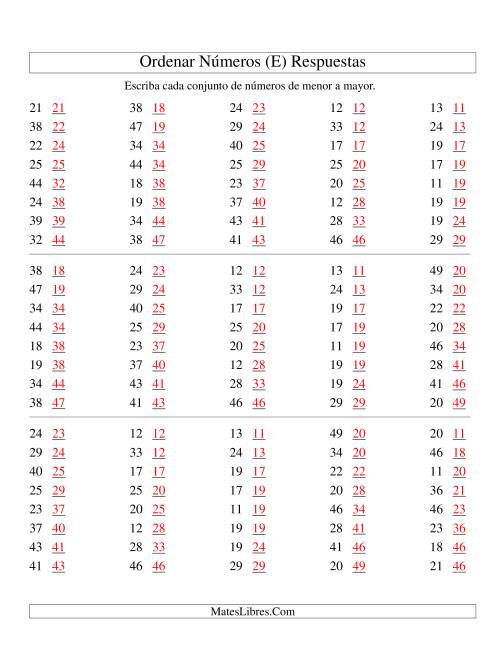 La hoja de ejercicios de Ordenar Números (de 10 a 50) (E) Página 2