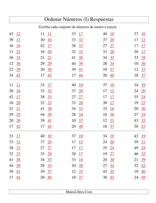 La hoja de ejercicios de Ordenar Números (de 10 a 50) (I) Página 2