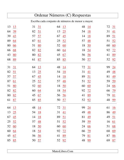 La hoja de ejercicios de Ordenar Números (de 10 a 99) (C) Página 2