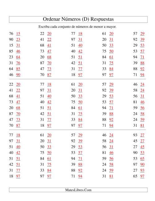 La hoja de ejercicios de Ordenar Números (de 10 a 99) (D) Página 2