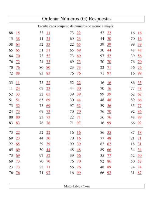 La hoja de ejercicios de Ordenar Números (de 10 a 99) (G) Página 2