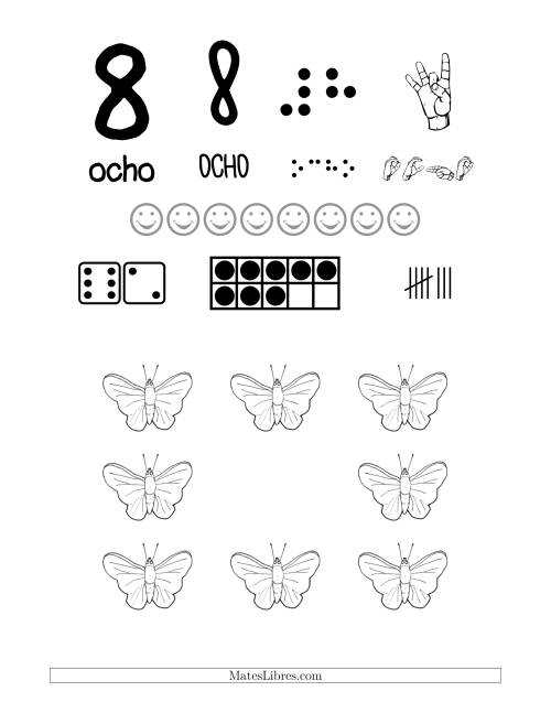 La hoja de ejercicios de Afiches para Reconocer Números de 0 a 9 con un Tema de Mariposas (Todas) Página 2