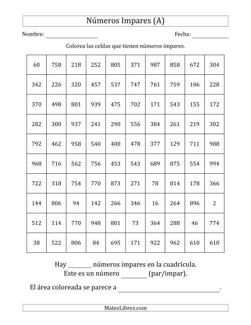 La hoja de ejercicios de Colorear Celdas con Números Impares para Dibujar una Imagen (A)