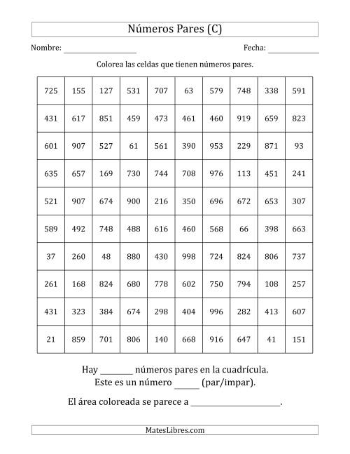 La hoja de ejercicios de Colorear Celdas con Números Pares para Dibujar una Imagen (C)