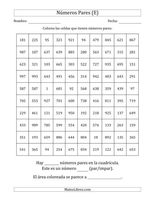 La hoja de ejercicios de Colorear Celdas con Números Pares para Dibujar una Imagen (E)