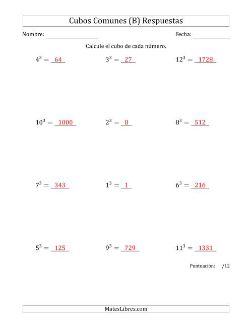 La hoja de ejercicios de Cubos de los números de 1 a 12 (B) Página 2