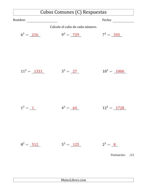 La hoja de ejercicios de Cubos de los números de 1 a 12 (C) Página 2
