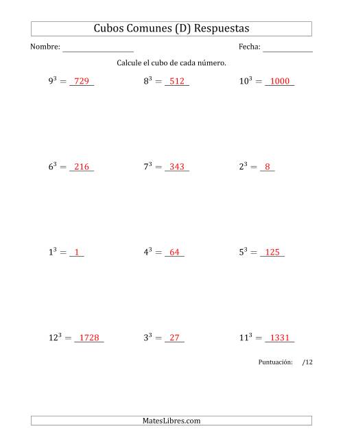 La hoja de ejercicios de Cubos de los números de 1 a 12 (D) Página 2