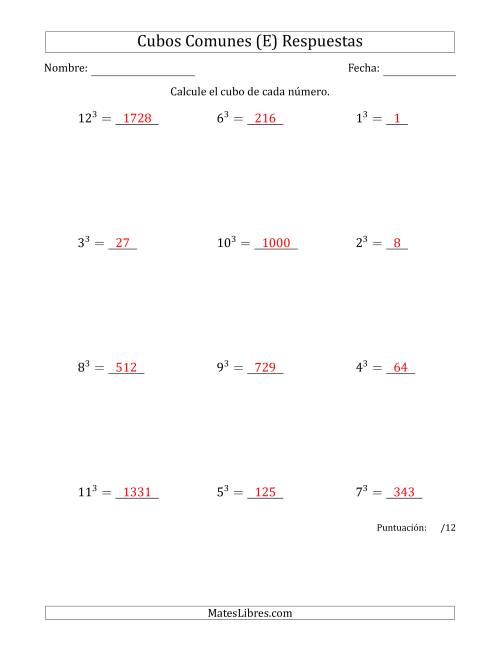 La hoja de ejercicios de Cubos de los números de 1 a 12 (E) Página 2