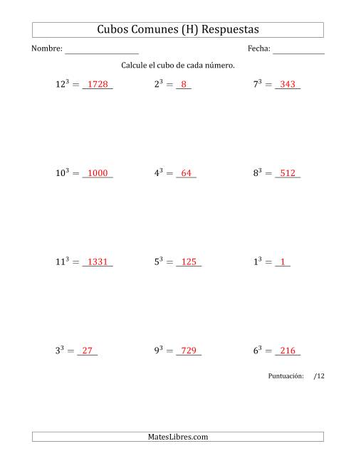 La hoja de ejercicios de Cubos de los números de 1 a 12 (H) Página 2