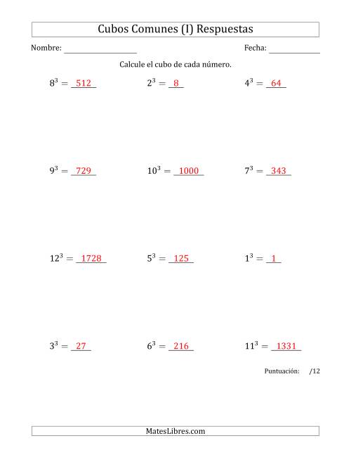 La hoja de ejercicios de Cubos de los números de 1 a 12 (I) Página 2