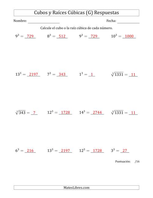 La hoja de ejercicios de Cubos y raíces cúbicas con números de 1 a 16 (G) Página 2