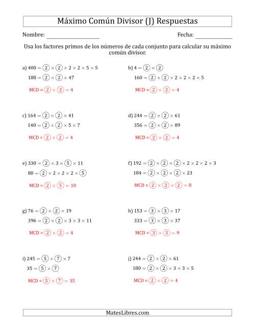 La hoja de ejercicios de Calcular el Máximo Común Divisor de Dos Números entre 4 y 400 (J) Página 2