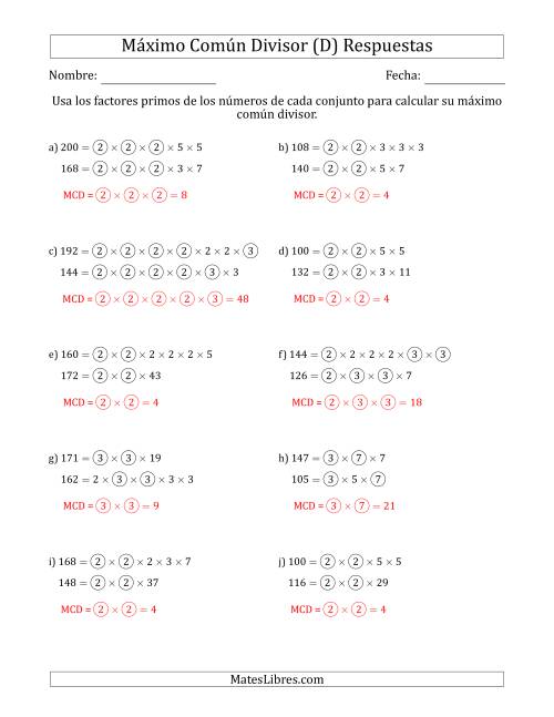 La hoja de ejercicios de Calcular el Máximo Común Divisor de Dos Números entre 100 y 200 (D) Página 2