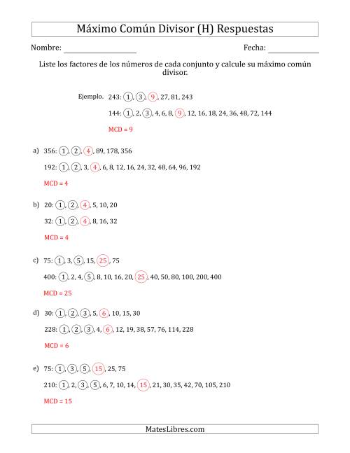 La hoja de ejercicios de Calcular el Máximo Común Divisor de Dos Números entre 4 y 400 (H) Página 2