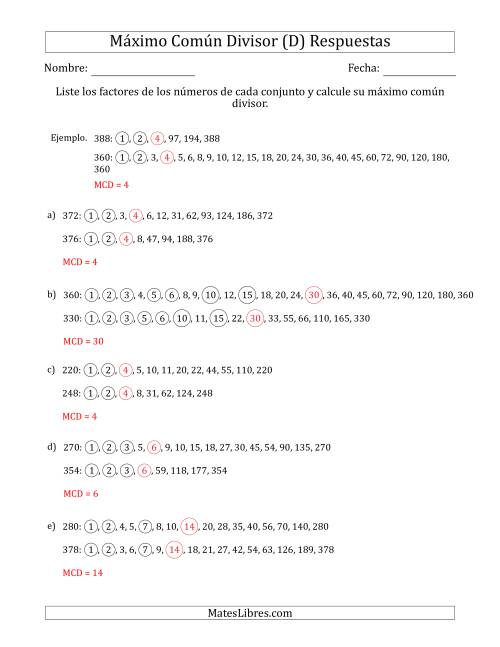 La hoja de ejercicios de Calcular el Máximo Común Divisor de Dos Números entre 200 y 400 (D) Página 2