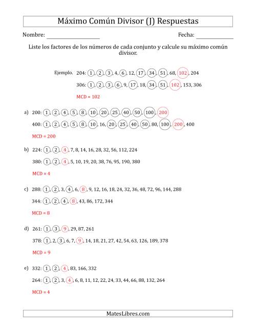 La hoja de ejercicios de Calcular el Máximo Común Divisor de Dos Números entre 200 y 400 (J) Página 2
