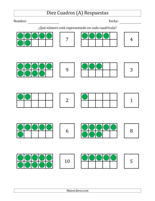 La hoja de ejercicios de Diez Cuadros Completos con los Números en Orden Aleatorio (A) Página 2
