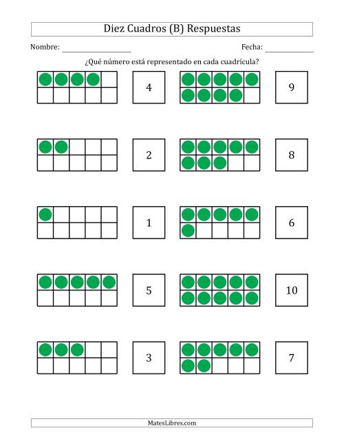 La hoja de ejercicios de Diez Cuadros Completos con los Números en Orden Aleatorio (B) Página 2