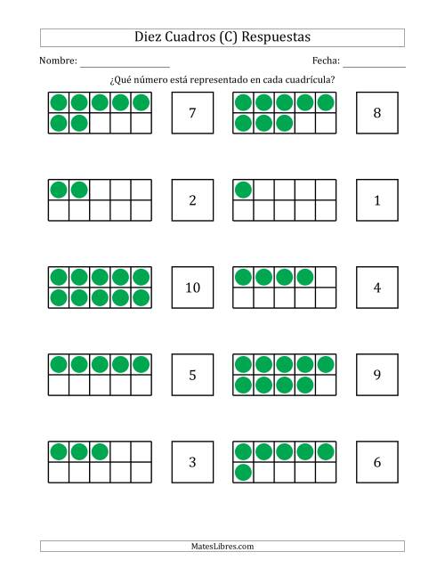 La hoja de ejercicios de Diez Cuadros Completos con los Números en Orden Aleatorio (C) Página 2