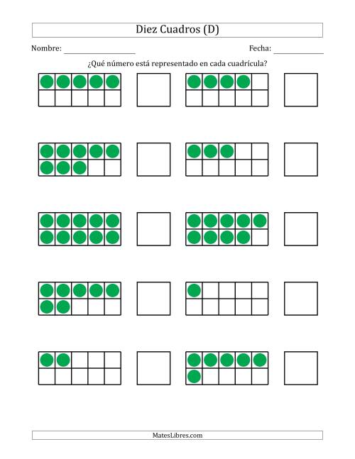 La hoja de ejercicios de Diez Cuadros Completos con los Números en Orden Aleatorio (D)