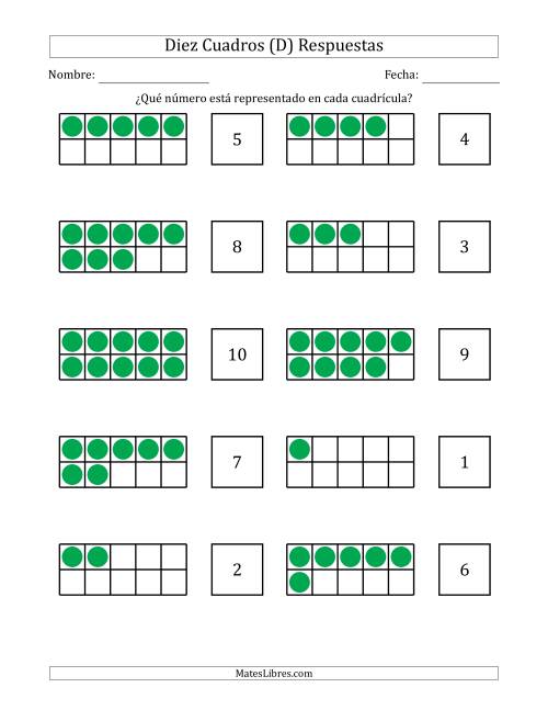 La hoja de ejercicios de Diez Cuadros Completos con los Números en Orden Aleatorio (D) Página 2