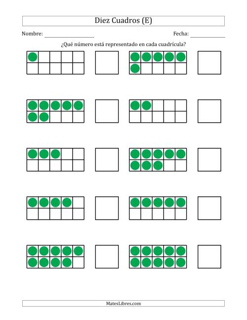 La hoja de ejercicios de Diez Cuadros Completos con los Números en Orden Aleatorio (E)