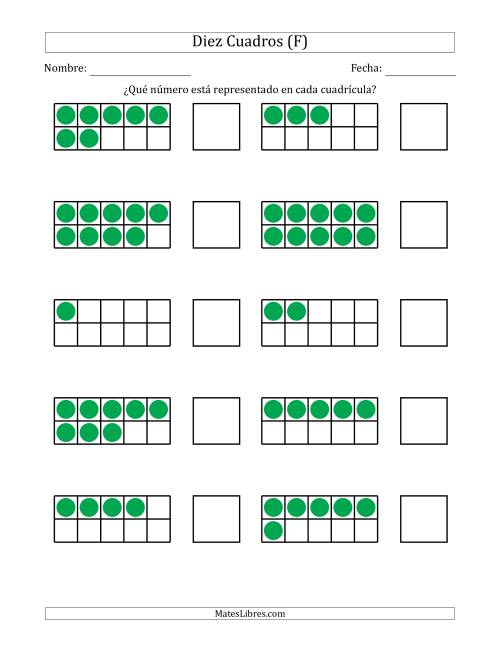 La hoja de ejercicios de Diez Cuadros Completos con los Números en Orden Aleatorio (F)