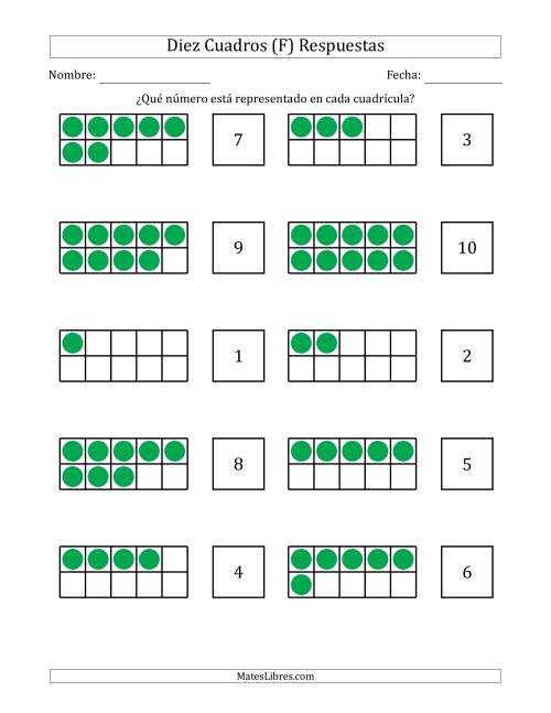La hoja de ejercicios de Diez Cuadros Completos con los Números en Orden Aleatorio (F) Página 2