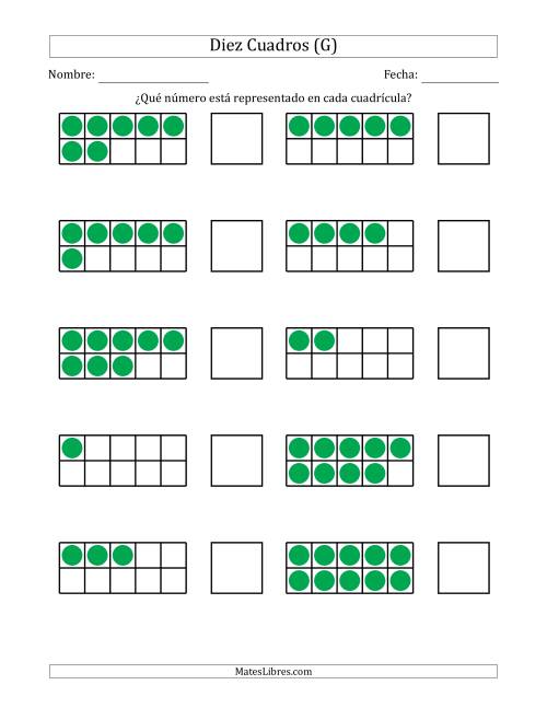 La hoja de ejercicios de Diez Cuadros Completos con los Números en Orden Aleatorio (G)
