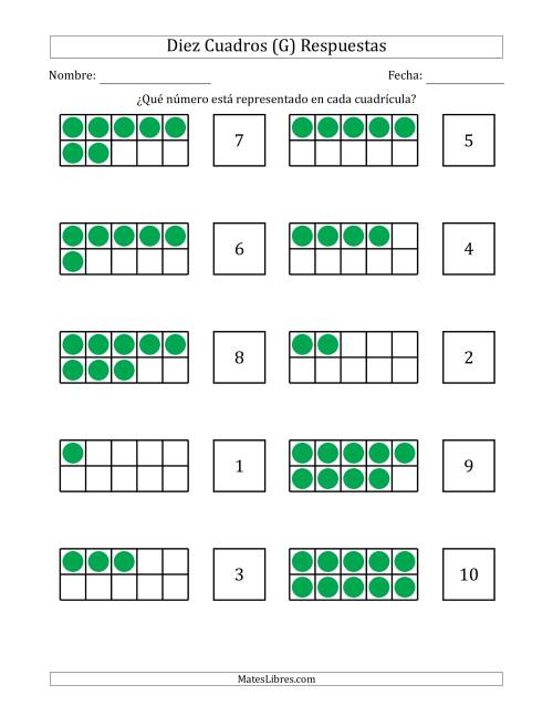 La hoja de ejercicios de Diez Cuadros Completos con los Números en Orden Aleatorio (G) Página 2