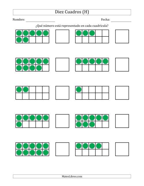 La hoja de ejercicios de Diez Cuadros Completos con los Números en Orden Aleatorio (H)
