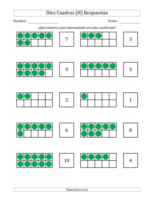 La hoja de ejercicios de Diez Cuadros Completos con los Números en Orden Aleatorio (H) Página 2