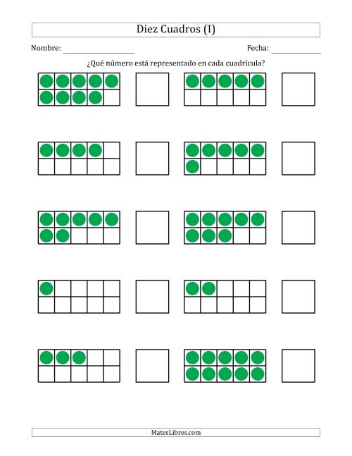La hoja de ejercicios de Diez Cuadros Completos con los Números en Orden Aleatorio (I)