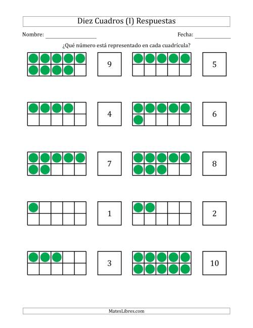La hoja de ejercicios de Diez Cuadros Completos con los Números en Orden Aleatorio (I) Página 2