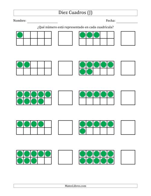 La hoja de ejercicios de Diez Cuadros Completos con los Números en Orden Aleatorio (J)
