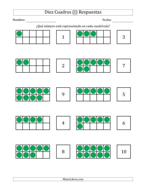 La hoja de ejercicios de Diez Cuadros Completos con los Números en Orden Aleatorio (J) Página 2