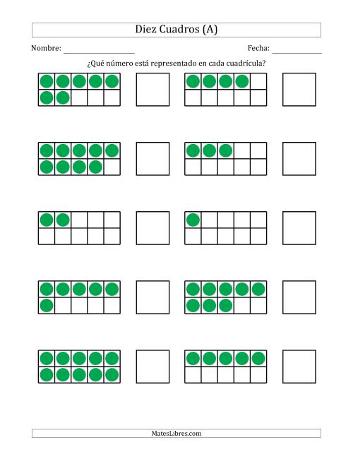 La hoja de ejercicios de Diez Cuadros Completos con los Números en Orden Aleatorio (Todas)