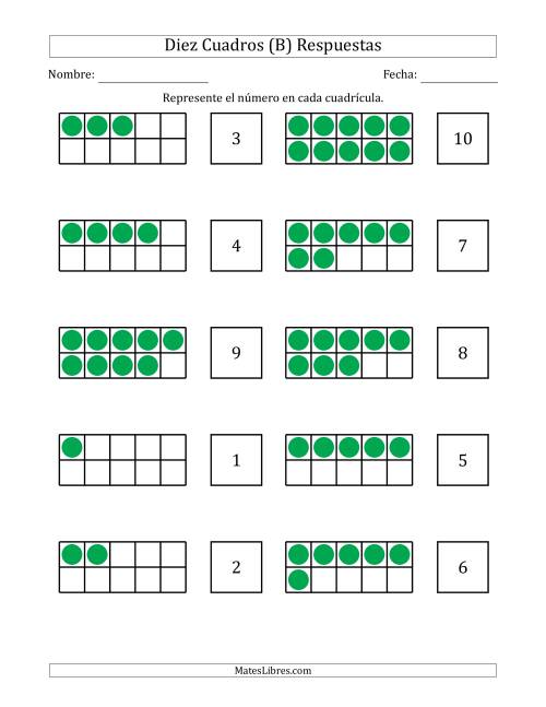 La hoja de ejercicios de Completar Diez Cuadros en Blanco con los Números en Orden Aleatorio (B) Página 2