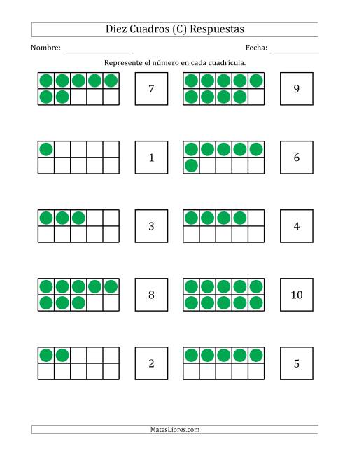 La hoja de ejercicios de Completar Diez Cuadros en Blanco con los Números en Orden Aleatorio (C) Página 2