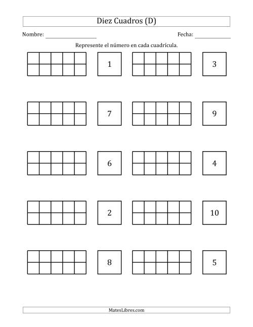 La hoja de ejercicios de Completar Diez Cuadros en Blanco con los Números en Orden Aleatorio (D)