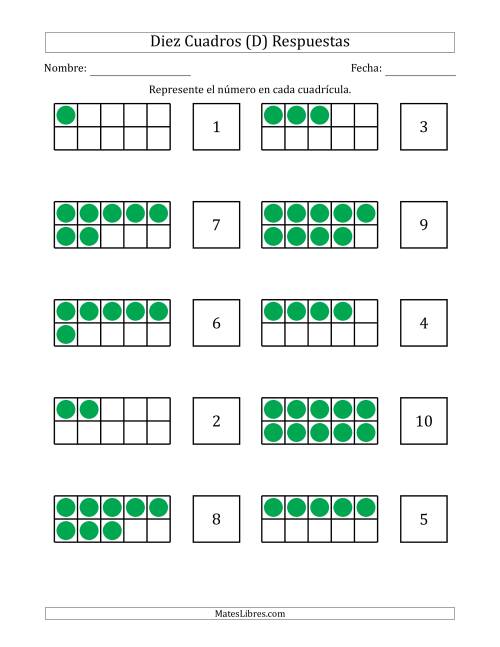 La hoja de ejercicios de Completar Diez Cuadros en Blanco con los Números en Orden Aleatorio (D) Página 2
