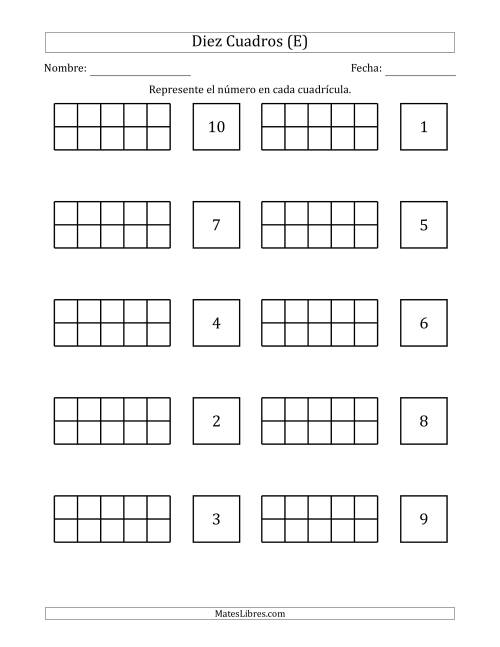 La hoja de ejercicios de Completar Diez Cuadros en Blanco con los Números en Orden Aleatorio (E)