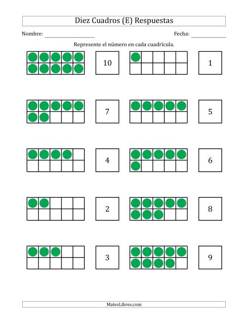 La hoja de ejercicios de Completar Diez Cuadros en Blanco con los Números en Orden Aleatorio (E) Página 2