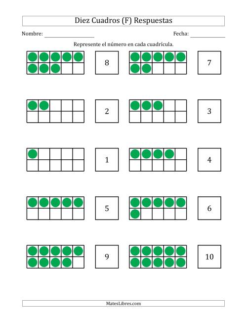 La hoja de ejercicios de Completar Diez Cuadros en Blanco con los Números en Orden Aleatorio (F) Página 2